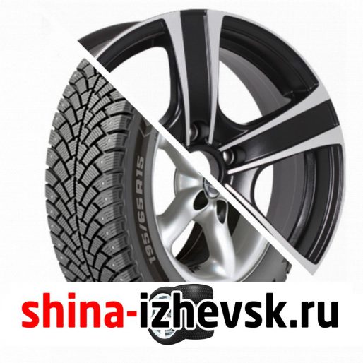 Колесо в сборе BF Goodrich G Force Stud 205/55 R16 Q 94 + Tech Line 619 6.5xR16 5×114.3 ET46 DIA67.1 Чёрный матовый с полированной лицевой частью в Ижевске